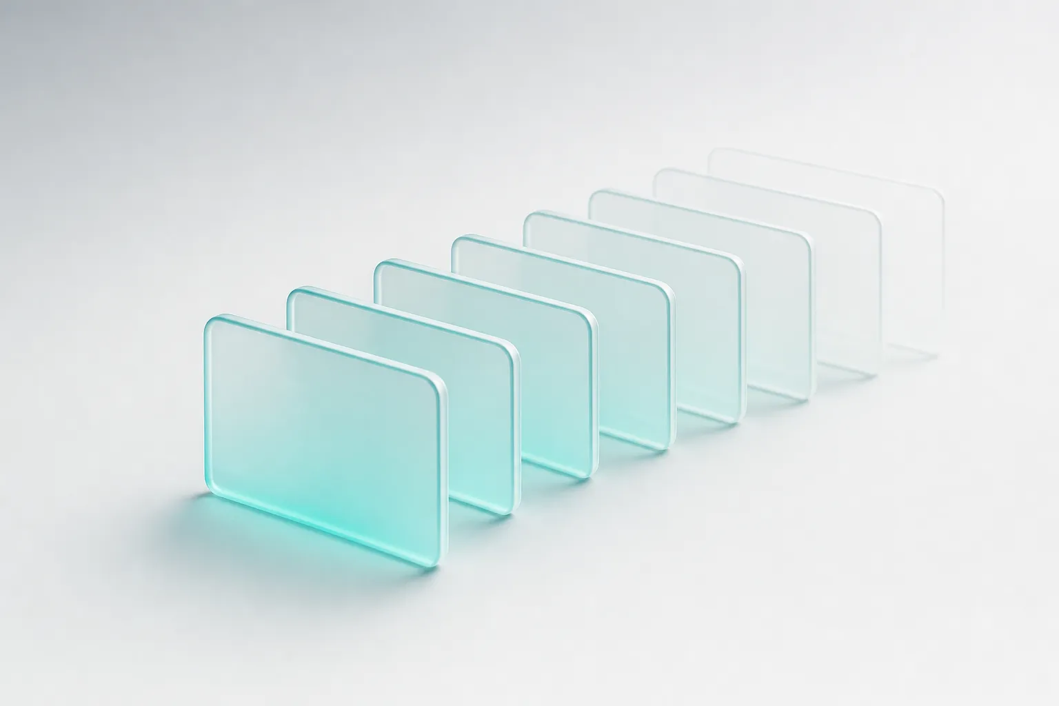 A row of teal frosted glass tiles, the oldest ones at the back fading away