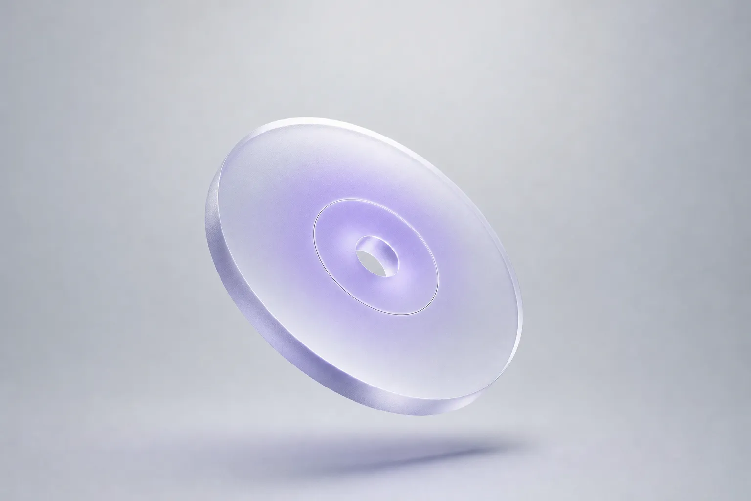 A frosted glass disc with a violet glow, like a stylized disk image