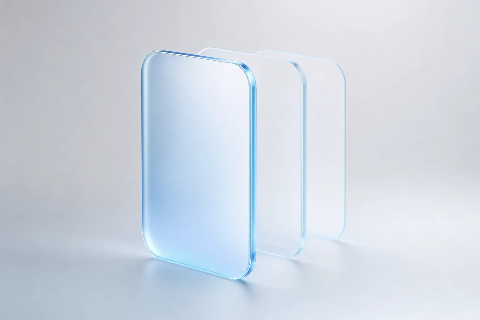 A frosted glass slab with two fainter copies behind it